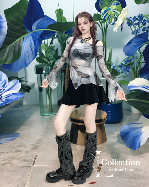 Butterfly Sheer Flare Sleeve Top